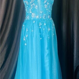 Elegant Blue Floral Gown